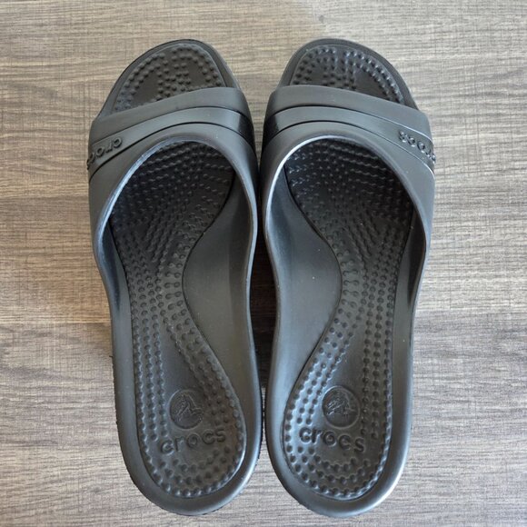 Crocs Kadee Slip-On Heeled Wedge Sandals Black Size Women's 8 Open Toe Comfort - Picture 5 of 10